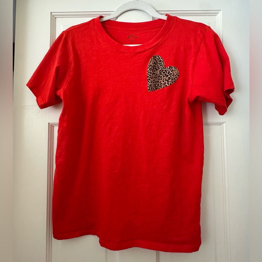 JCrew Red-Orange Animal Print Heart T-shirt